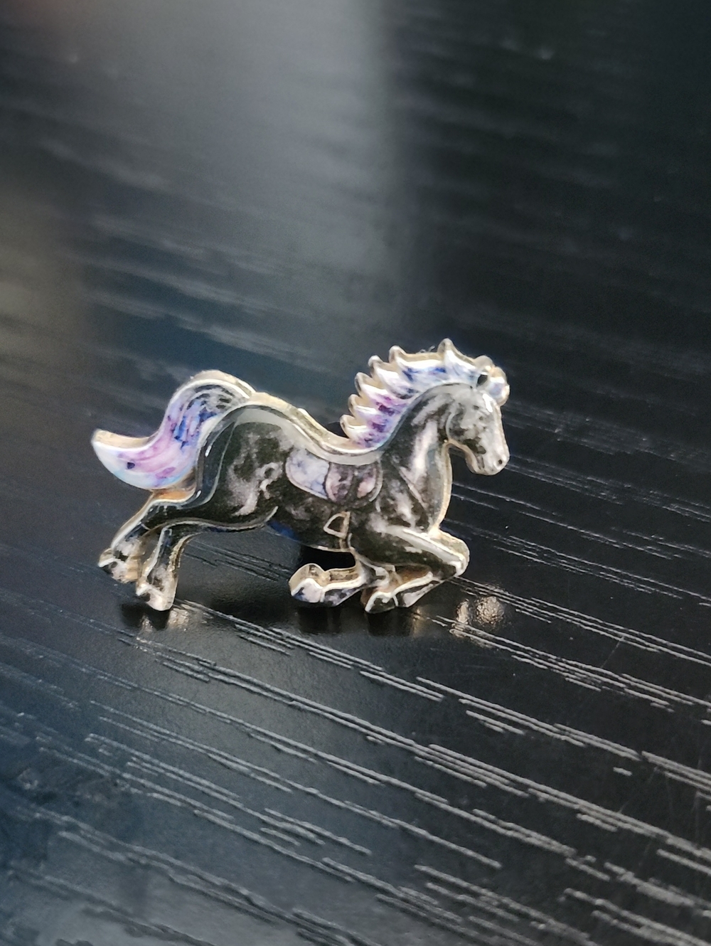 Black Horse Enamel Pin with Purple Accents